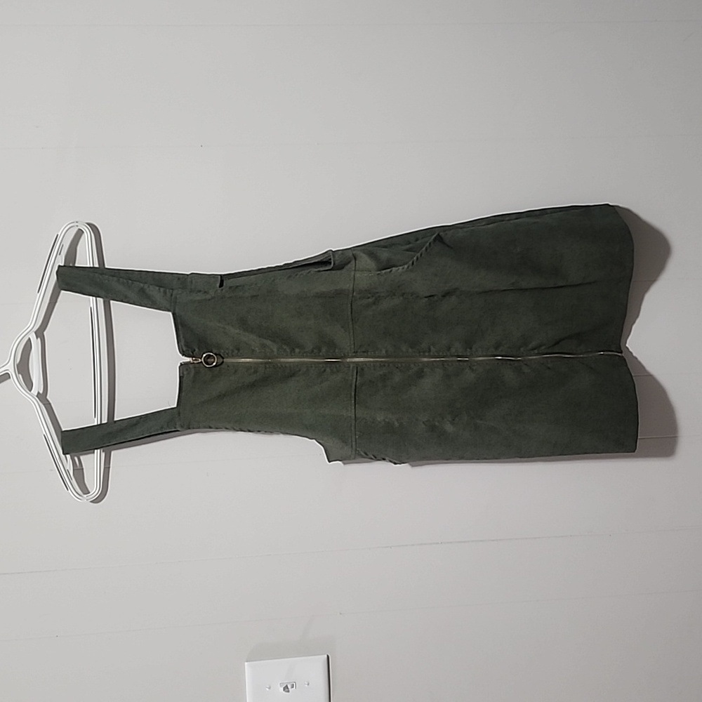 Green Corduroy Zip Up Dress